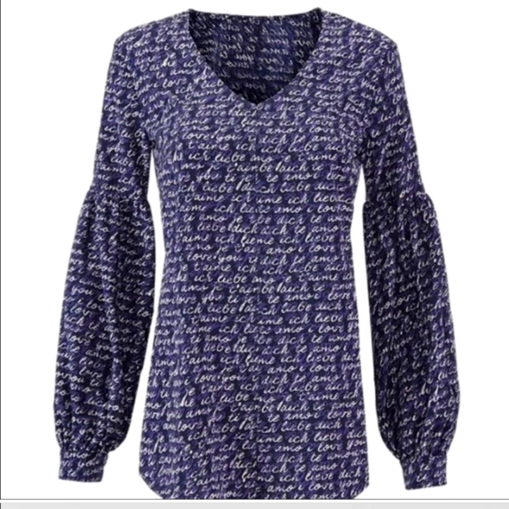 CABI Blue & White Amore Love  Blouse